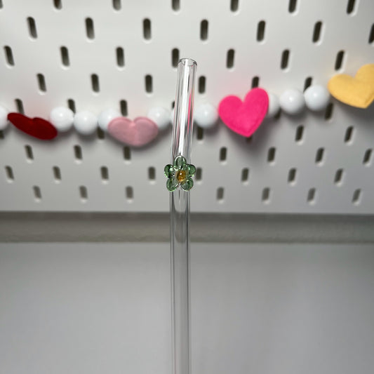 Green Daisy Glass Straw