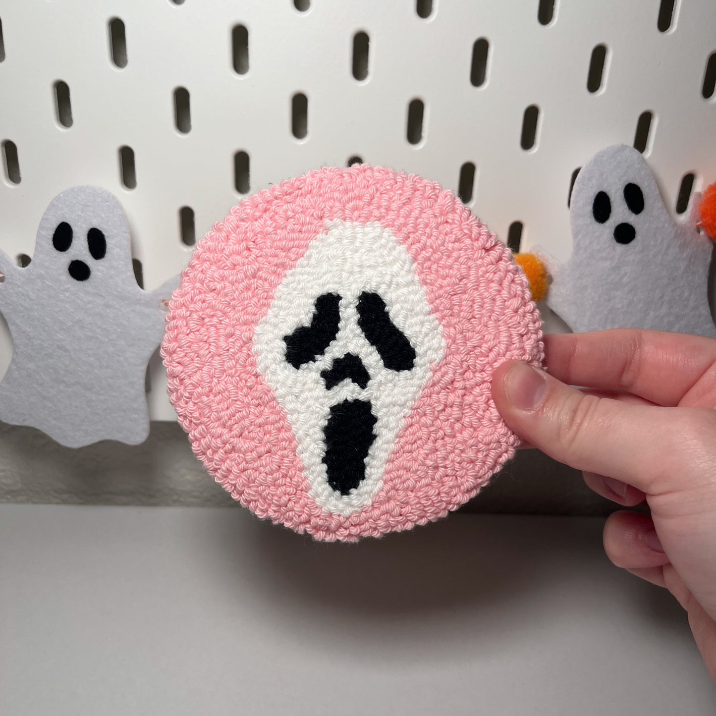 Pink Ghost Face Mug Rug Coaster