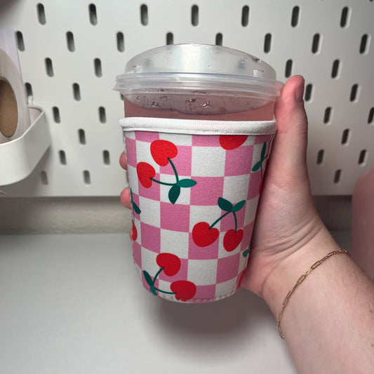 Cherry Checkers Coffee Sleeve Small